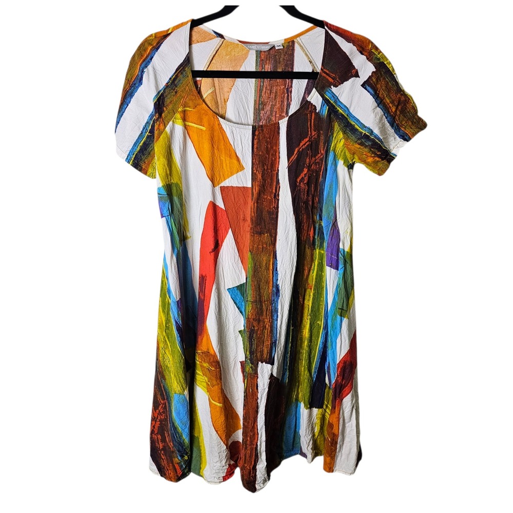 Jams World M Mini Dress Tunic Vernice Abstract Print Rayon Short Sleeve‎ Hawaii